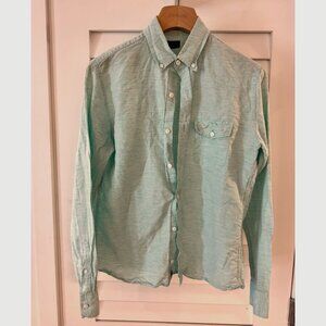 J. Crew Men’s Button-Up/Long-Sleeve Shirt (Size M, Teal & White Striped)